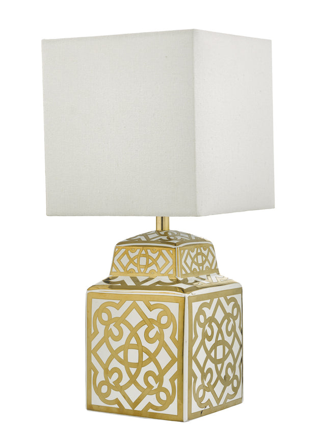 Dar Zunea ZUN4235 Ceramic Table Lamp In White & Gold Finish Complete With White Shade