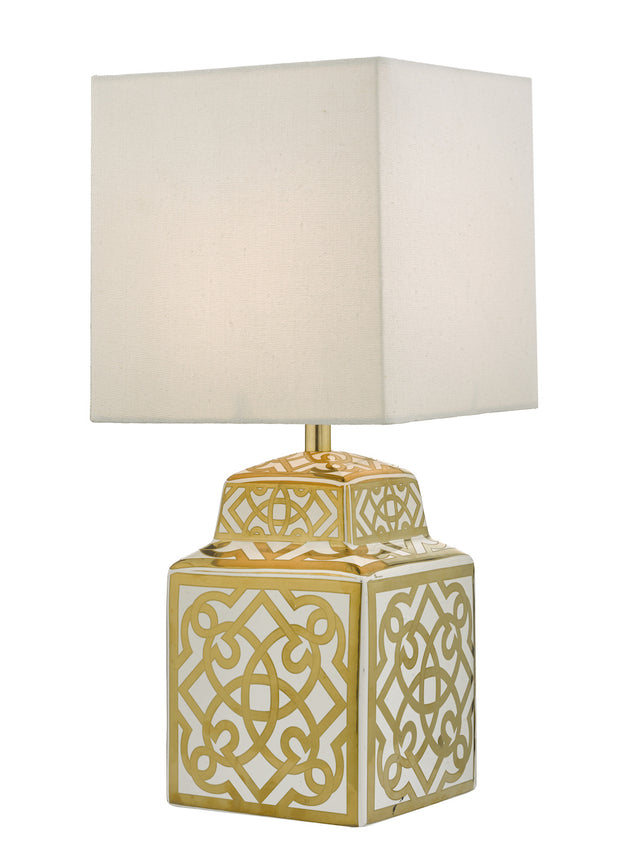 Dar Zunea ZUN4235 Ceramic Table Lamp In White & Gold Finish Complete With White Shade