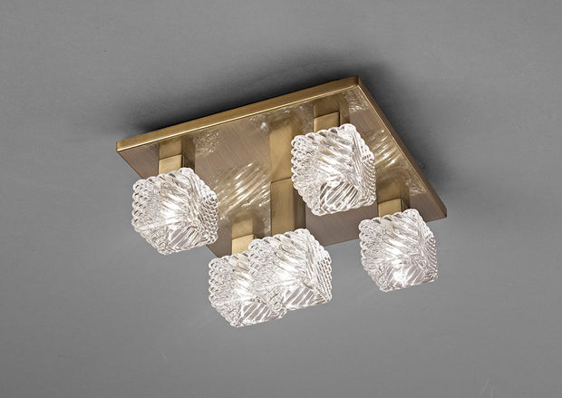 Deco Accor D0164 Antique Brass 5 Light Flush Ceiling Light With Clear Glass Shades