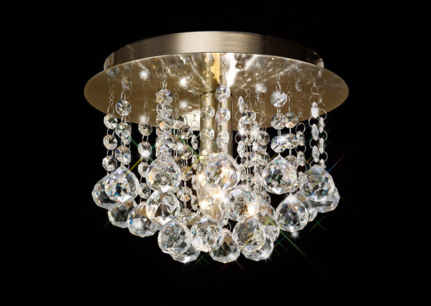 Deco Acton D0185 Antique Brass 1 Light Round Flush Crystal Ceiling Light - 250mm