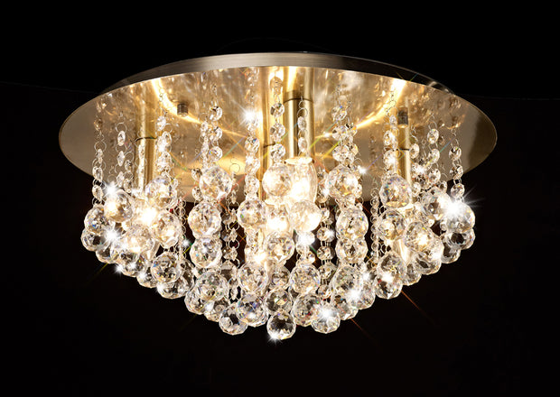 Deco Acton D0189 Antique Brass 5 Light Round Flush Crystal Ceiling Light - 460mm