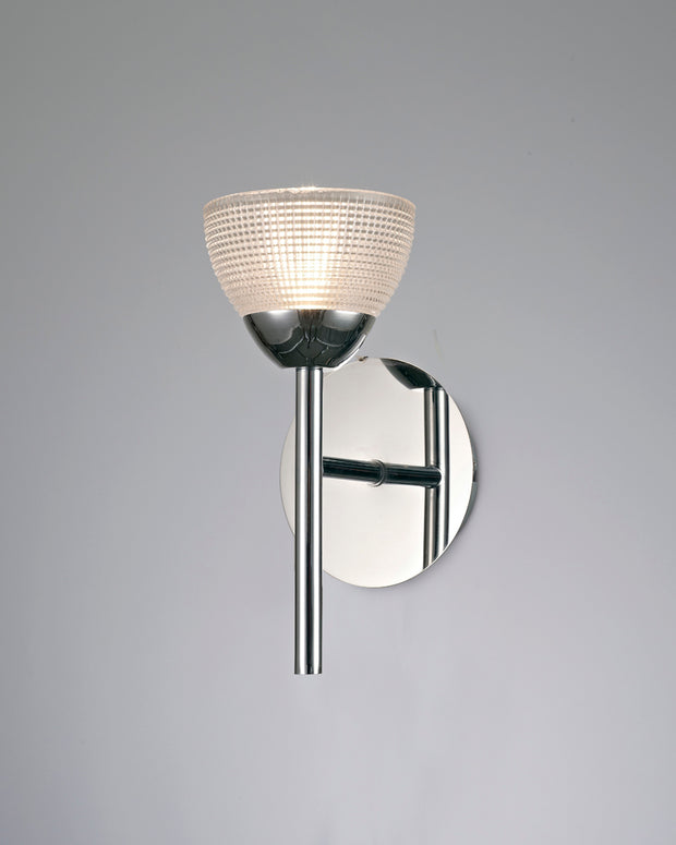 Deco Avalon D0415 Polished Chrome Single Wall Light With Clear Prismatic Glass Shade