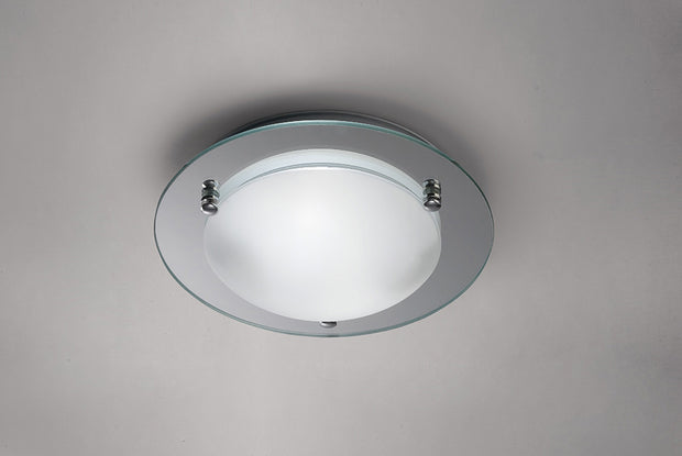 Deco Brooklyn D0014 Polished Chrome 2 Light Round Flush Ceiling Light With Frosted Glass - 300mm
