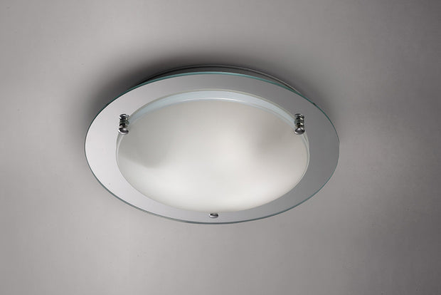 Deco Brooklyn D0015 Polished Chrome 3 Light Round Flush Ceiling Light With Frosted Glass - 400mm