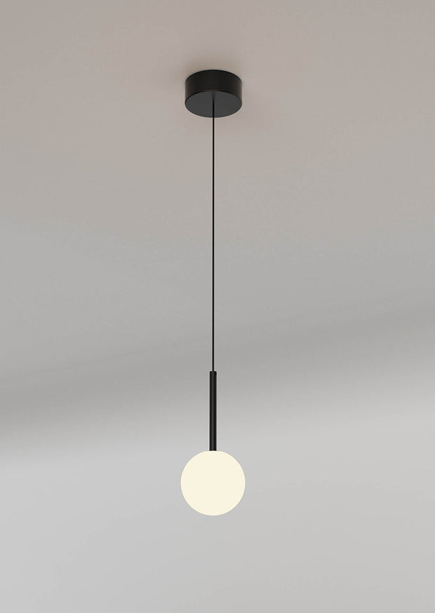 Mantra Cellar Single Pendant Light Black With Opal Glass Globe