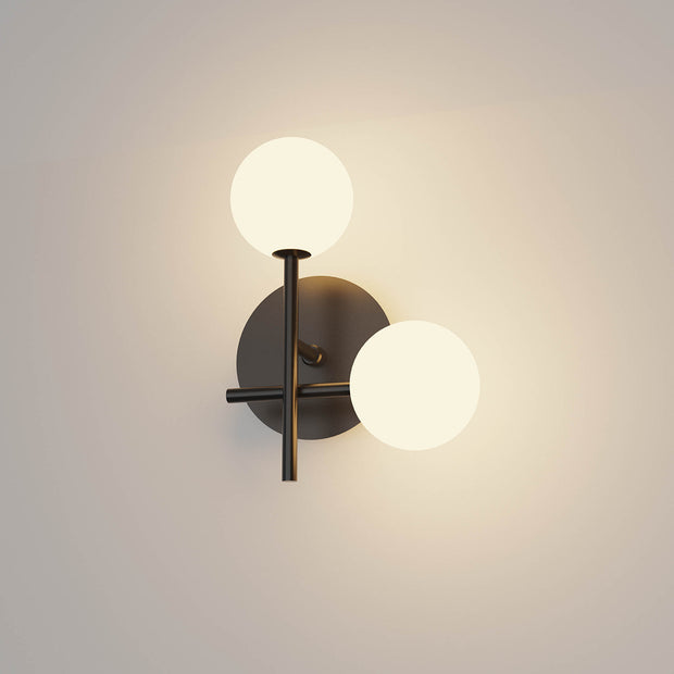 Mantra Cellar 2 Light Wall Lamp Black With Opal Glass Globes