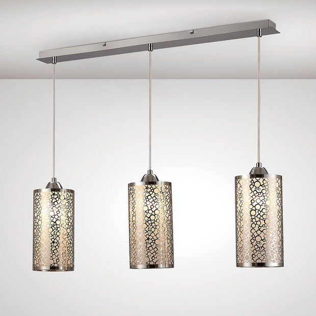 Deco Charon D0134 Polished Chrome 3 Light Bar Pendant With Frosted Glass Shades