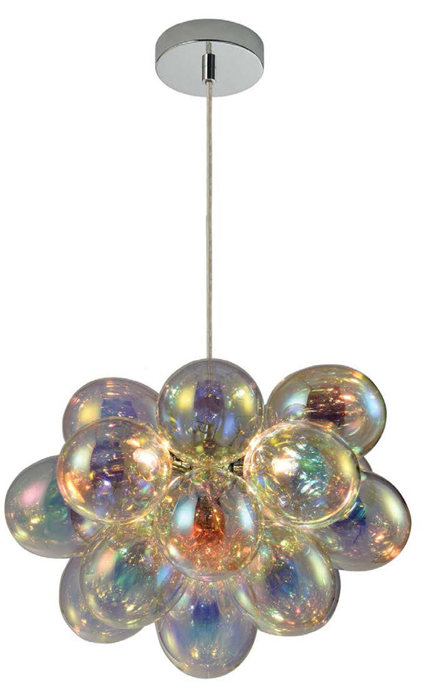 Clara Polished Chrome 3 Light Pendant Complete With Iridescent Glasses