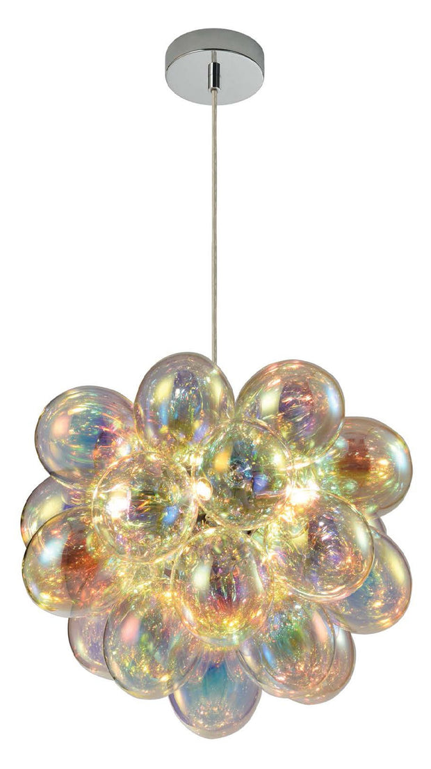 Clara Polished Chrome 5 Light Pendant Complete With Iridescent Glasses