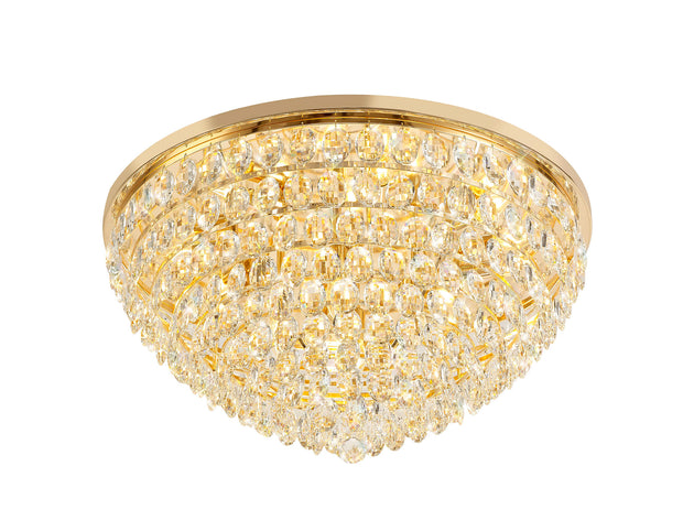 Diyas Coniston Flush 12 Light Crystal Ceiling Light In French Gold - IL32818