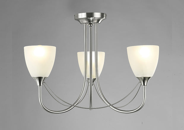 Deco Cooper D0026 Satin Nickel 3 Light Semi Flush Ceiling Light With Opal Glass Shades