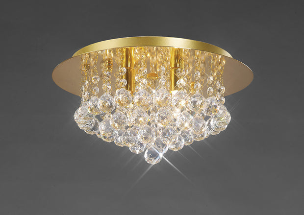 Deco Dahlia D0004 French Gold 4 Light Flush Crystal Ceiling Light - 350mm