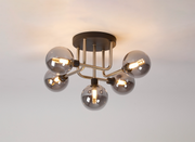 Idolite Atlas Graphite/Satin Nickel 5 Light Semi Flush Ceiling Light Complete With Sphere Smoked Glass Shades