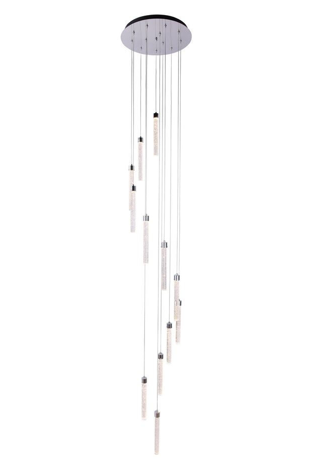 Ella Polished Chrome 12 Light Led Stairway Pendant With Bubble Effect Glasses - 3000K