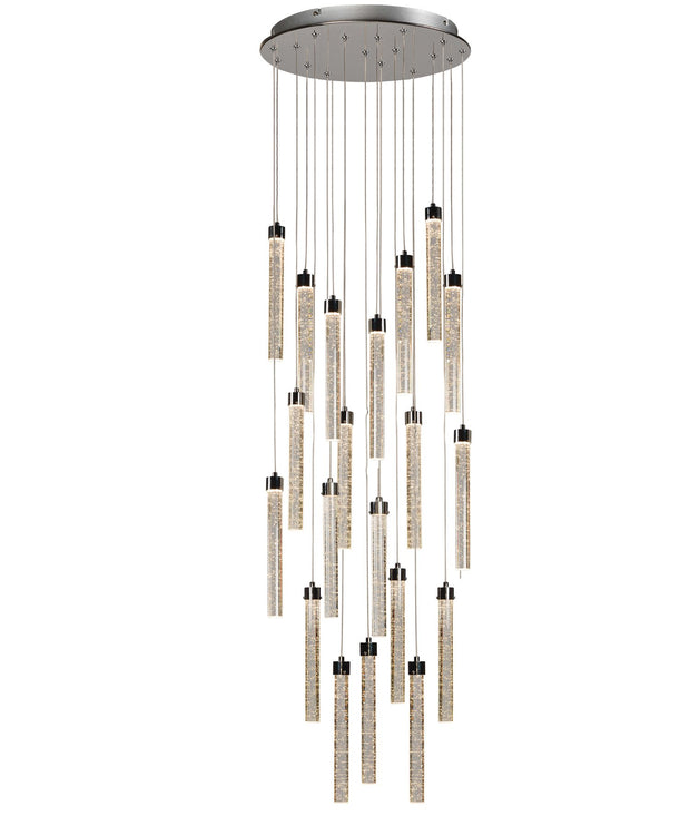 Ella Polished Chrome 20 Light Led Stairway Pendant With Bubble Effect Glasses - 3000K