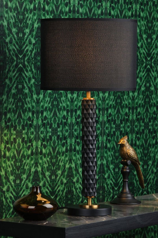 Dar Emani Black Table Lamp With Aged Gold Detailing & Black Cotton Shade