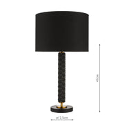 Dar Emani Black Table Lamp With Aged Gold Detailing & Black Cotton Shade