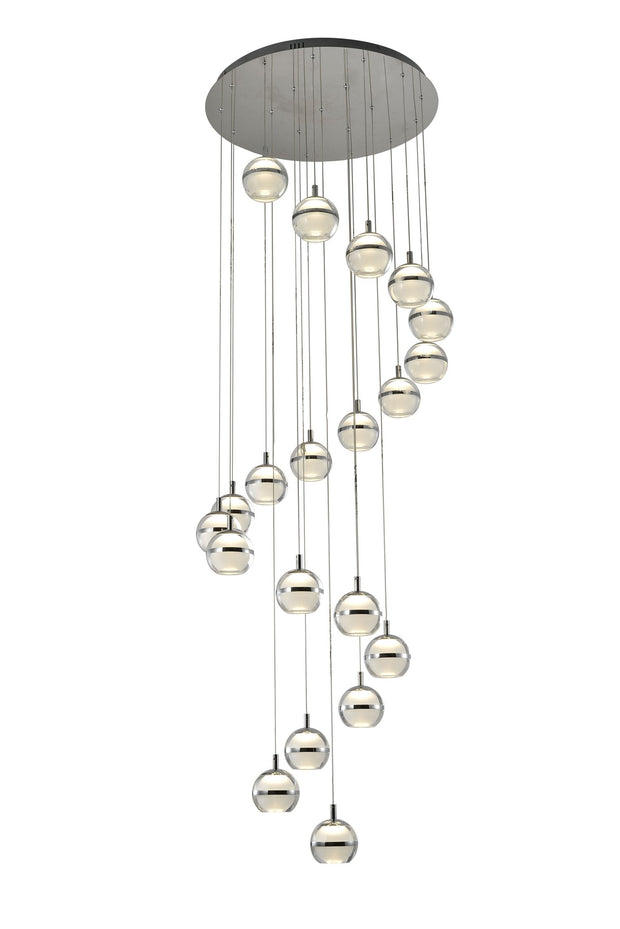 Everly Polished Chrome 20 Light Led Cluster Stairway Pendant - 3000K