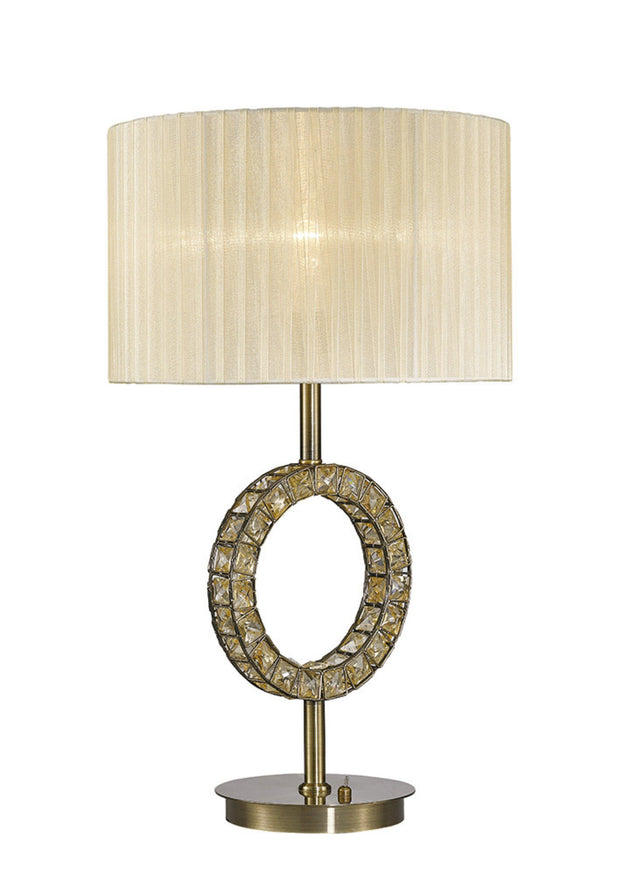 Diyas Florence IL31530 Antique Brass Crystal Table Lamp Complete With Cream Shade
