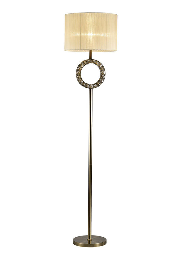 Diyas Florence IL31531 Antique Brass Crystal Floor Lamp Complete With Cream Shade