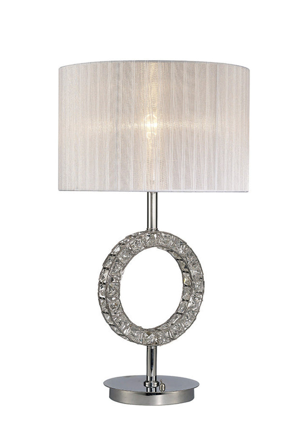 Diyas Florence IL31534 Polished Chrome Crystal Table Lamp Complete With White Shade