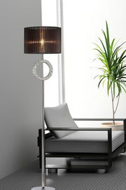Diyas Florence IL31725 Polished Chrome Crystal Floor Lamp Complete With Black Shade