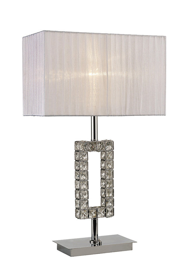Diyas Florence IL31536 Polished Chrome Crystal Table Lamp Complete With White Shade