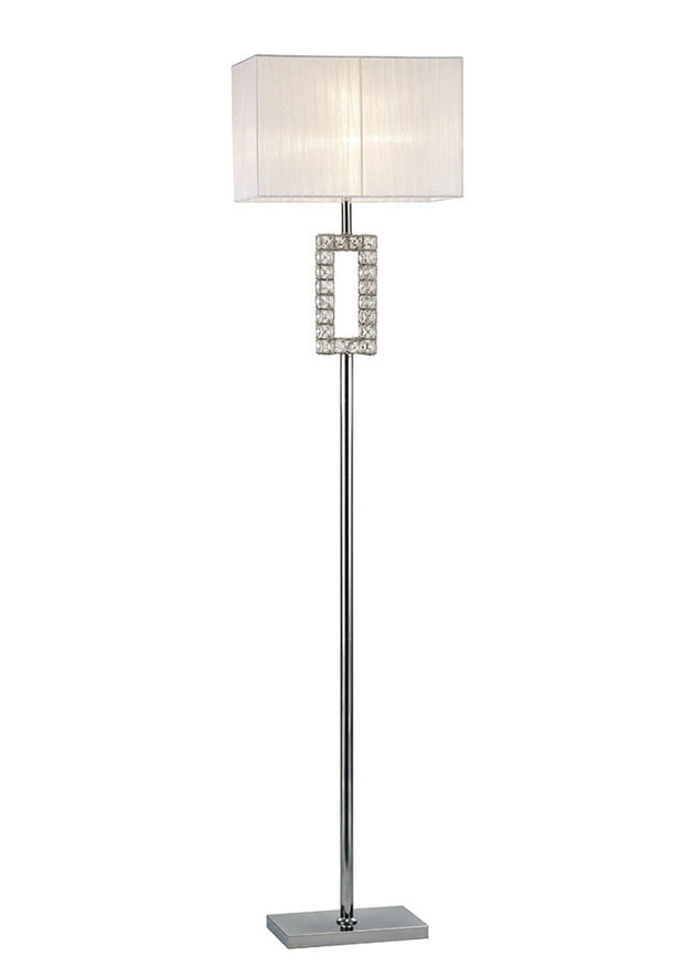 Diyas Florence IL31537 Polished Chrome Crystal Floor Lamp Complete With White Shade