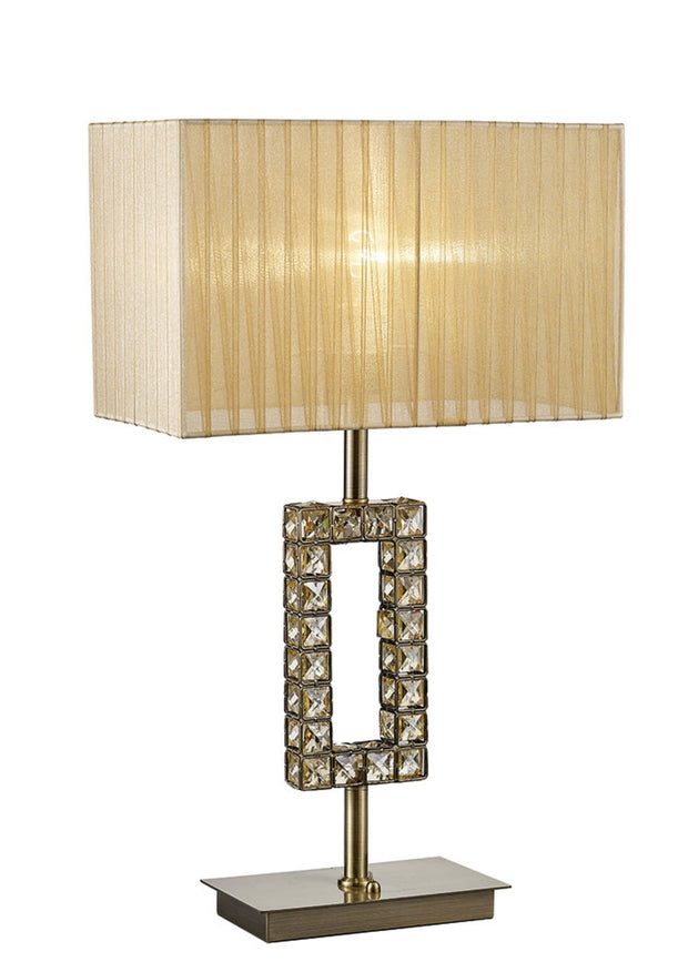 Diyas Florence IL31722 Antique Brass Crystal Table Lamp Complete With Soft Bronze Shade