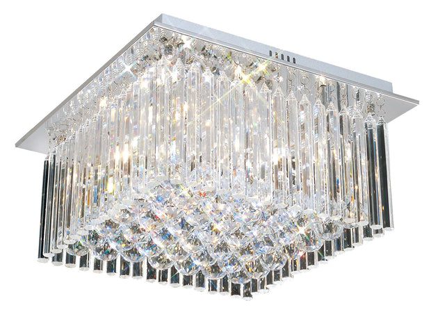 Francesca Polished Chrome 5 Light Square Flush Crystal Ceiling Light