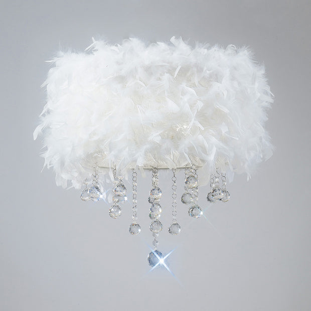 Diyas Ibis IL30741/WH Polished Chrome 3 Light Flush Crystal Ceiling Light With White Feather Shade