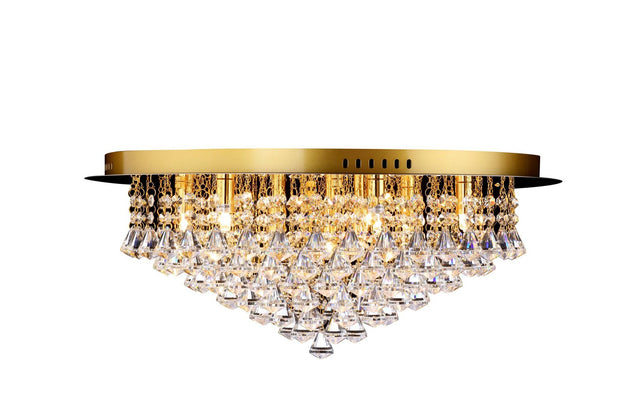 Isabella Large Gold 9 Light Flush Crystal Ceiling Light With Hexagonal Droppers