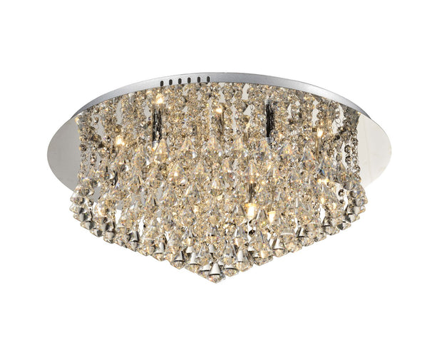 Isabella Large Polished Chrome 9 Light Flush Crystal Ceiling Light With Hexagonal Droppers
