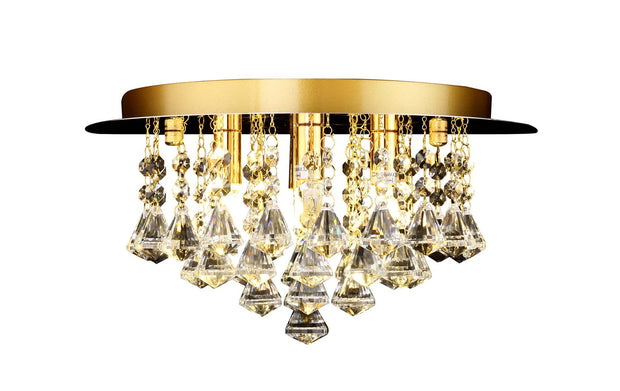 Isabella Small Gold 4 Light Flush Crystal Ceiling Light With Hexagonal Droppers