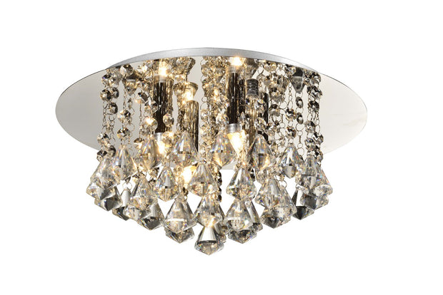 Isabella Small Polished Chrome 4 Light Flush Crystal Ceiling Light With Hexagonal Droppers