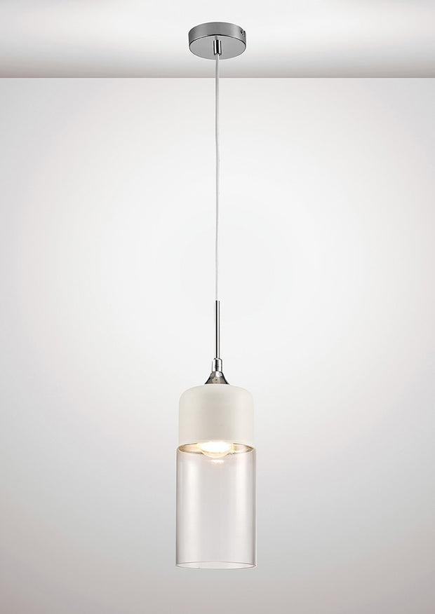 Deco Mia D0111 White Cylindrical Single Pendant With Clear Glass