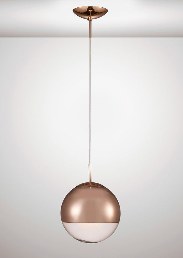 Deco Miranda D0126 Copper Small Single Pendant With Copper Mirrored/Clear Glass Globe