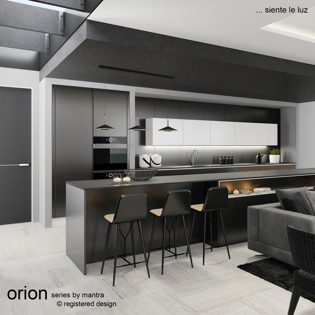 Mantra Orion 3 Light LED Linear Bar Pendant Black & Antique Brass - 3000K