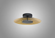 Mantra Orion Small LED Round Flush Ceiling Light Black With Wood - 3000K