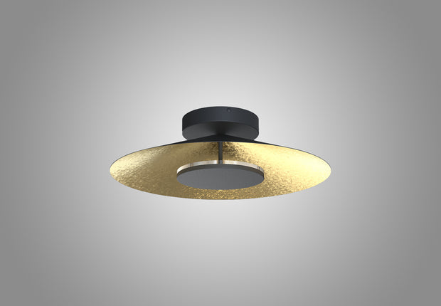Mantra Orion Small LED Round Flush Ceiling Light Black With Gold Leaf - 3000K