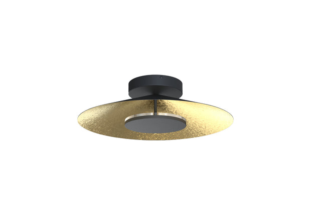 Mantra Orion Small LED Round Flush Ceiling Light Black With Gold Leaf - 3000K