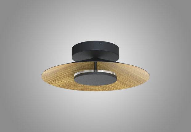 Mantra Orion Medium LED Round Flush Ceiling Light Black With Wood - 3000K