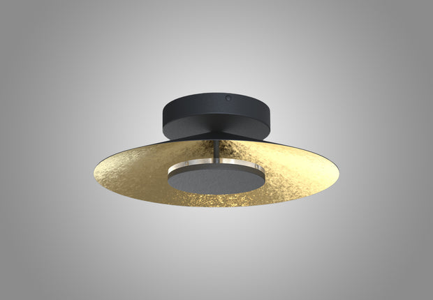 Mantra Orion Medium LED Round Flush Ceiling Light Black With Gold Leaf - 3000K