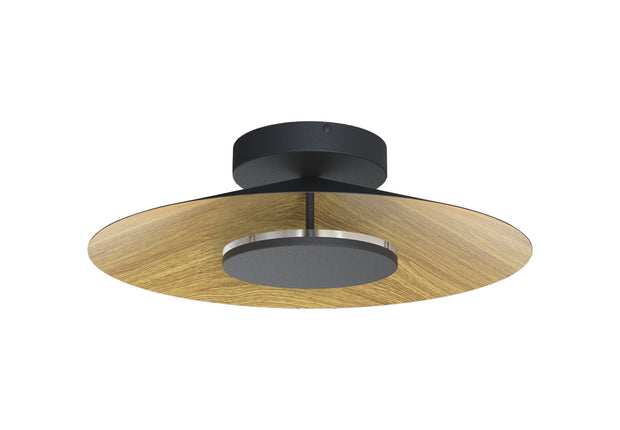 Mantra Orion Large LED Round Flush Ceiling Light Black With Wood - 3000K