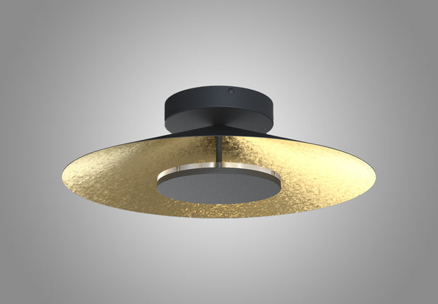 Mantra Orion Large LED Round Flush Ceiling Light Black With Gold Leaf - 3000K