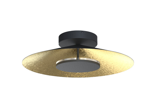 Mantra Orion Large LED Round Flush Ceiling Light Black With Gold Leaf - 3000K