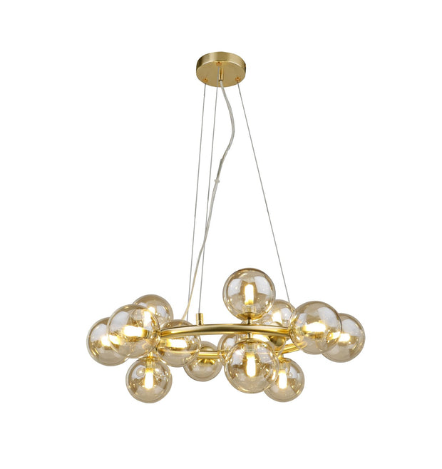 Piper Gold 15 Light Pendant Complete With Cognac Glass Spheres