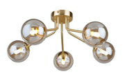 Piper Gold 5 Light Flush Ceiling Light With Cognac Glass Spheres