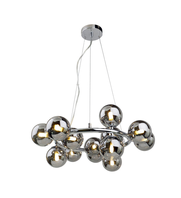Piper Polished Chrome 15 Light Pendant Complete With Smoked Glass Spheres