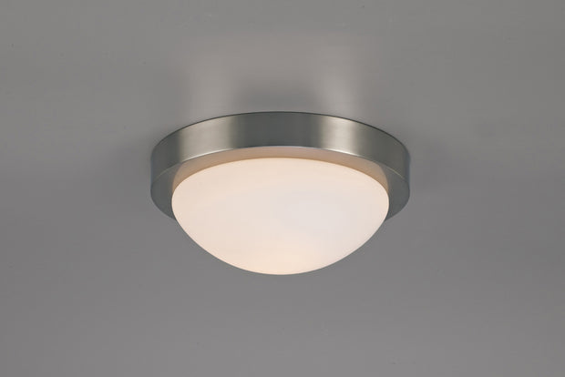 Deco Porter D0396 Satin Nickel 1 Light Medium Flush Ceiling Light With Opal Glass - IP44